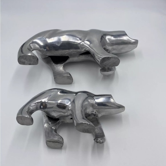 Polar Bear Figurines Chrome Metal Mama Baby Bear Holiday Winter Decor Set of 2 - Picture 2 of 11